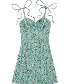 Aahwan Mint Blue Knotted Shoulder Ruched Bust Ditsy Floral Printed Cami Mini Dress for Women's & Girls' (197-Rama-M)