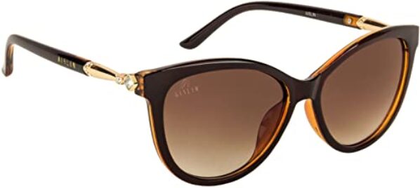 AISLIN® UV Protected Oval Sunglasses For Women - (Large | Brown Lens | Brown-Gold Frame)