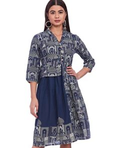 Aks Women's Cotton A-Line Knee Length Special Occasion Dress (YA5941_Navy Blue_XX-Large)