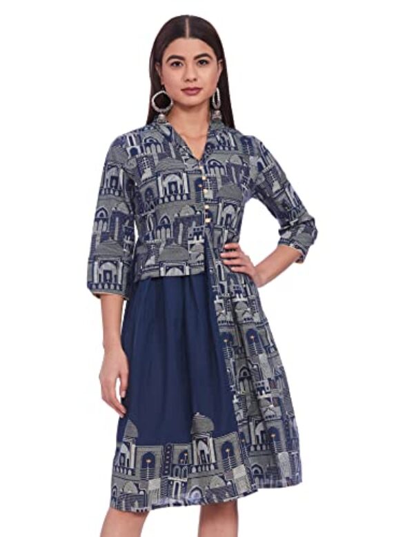 Aks Women's Cotton A-Line Knee Length Special Occasion Dress (YA5941_Navy Blue_XX-Large)