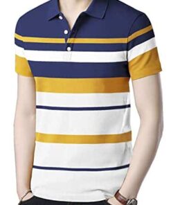 BLIVE Striped Men Polo Neck Multicolor T-Shirt (Small, Multicolor 1)