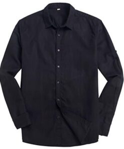 CHROES® Men's Classic Fit Long Sleeve Button Up Linen Casual Shirt |Black |S