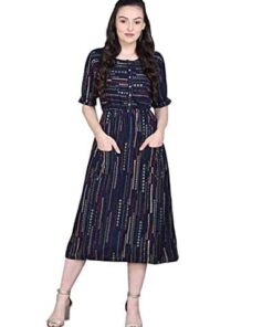 DHRUVI TRENDZ Women Rayon Casual Wear Western Maxi Dress Gown for Girl/Women/Ladies (Large, NevyBlue)