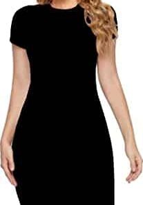 Dream Beauty Fashion Women's Short Sleeves Casual Midi Bodycon Black Hosiery Dress (38