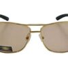 ELS Photochromatic, Photochromic Darken Under Sun Brown Rectangular Wrap Around Unisex Sunglass LN3815-Gold