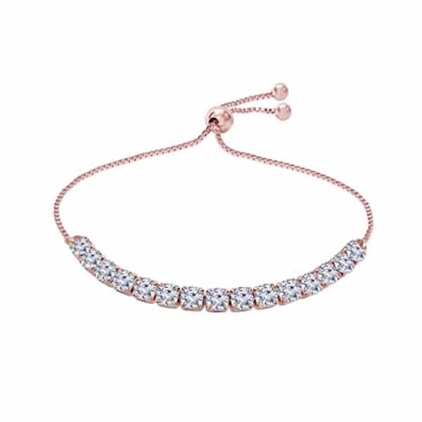 I Jewels 18k Rose Gold Plated Cubic Zirconia Adjustable Bracelet Jewellery with Pull-Chain for Women & Girls (ADB161RG)