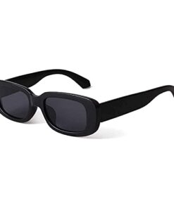 Izaan Mart Women's Retro Driving Rectangular Sunglasses Black Frame, Black Lens (Medium) Set of 1