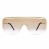 JIM HALO Oversized Shield Sunglasses Flat Top Gradient Lens Rimless Eyeglasses Women Men (Light Gold/Gradient Brown)