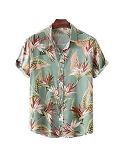 LookMark Men's Poly Cotton Digital Printed Stitched Half Sleeve Shirt(Printed Shirt Garden,X-Large) Green