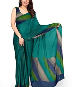 MIRCHI FASHION Women's Plain Weave Chiffon Solid/Stripe Print Saree with Blouse Piece (38163-Teal)