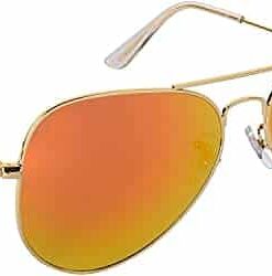 Online Mantra Mirrored Unisex Aviator Sunglasses - (Mirror Red-Gold Lens | Gold Frame | Medium Size