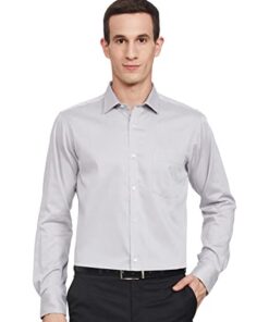 Park Avenue Men's Herringbone Slim Fit Shirt (PMSX16305-G2_Light Grey S)