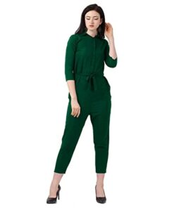 Persia Women's Crepe Dressy Elegant Comfy Stretch Pull On High Waist Wide Leg Pants Fashion Jumpsuit (JumpsuitGreen -S_Green_S)