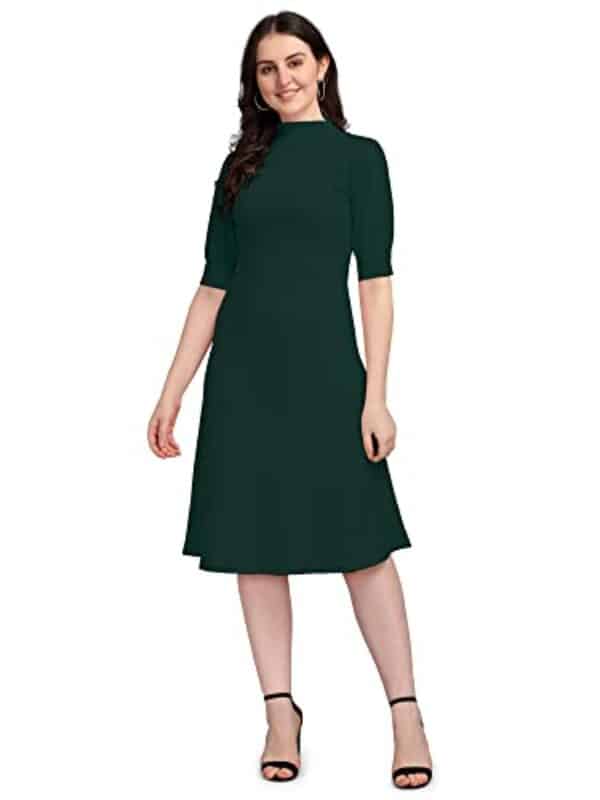 PURVAJA Women's Corduroy Fit and Flare Knee-Length Dress (Ruby-115-GN-L_Green