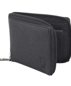 SAMTROH Black Rounded Chain Closer Design Pu Leather Wallet for Men