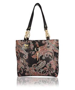 SHAMRIZ? Women's Floral Print Tote/Hobos & Shoulder Bags-Top Handle Bag (SR_Flying_Color_07) (Black)