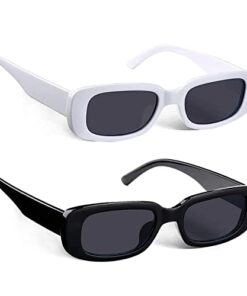 Sheomy Combo offer pack of Rectangle Retro Vintage Narrow Sunglasses Women and Men Small Narrow Square Sun Glasses UV Protection Glasses and combo offer pack of black candy and white candy - 5L-6075-6B9X