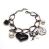 Shining Diva Fashion Heart Charm Bracelet for Girls and Women (Black) (6854b)