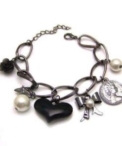 Shining Diva Fashion Heart Charm Bracelet for Girls and Women (Black) (6854b)