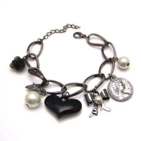 Shining Diva Fashion Heart Charm Bracelet for Girls and Women (Black) (6854b)