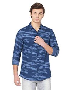 Spykar Printed Twill Slim Fit Mens Casual Shirt (S21H-01BA-065IN003, Indigo, Medium)