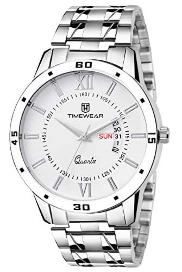 TIMEWEAR Formal Day Date Watch Collection For Men Analogue Men's Watch(White Dial & Silver Colored Strap)-221Wdtg