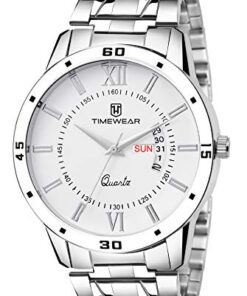 TIMEWEAR Formal Day Date Watch Collection For Men Analogue Men's Watch(White Dial & Silver Colored Strap)-221Wdtg