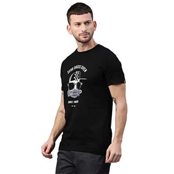 Urbano Fashion Men's Black Caption Printed Cotton Slim Fit T-Shirt (zeroduc-tee-bla-s-FBA)