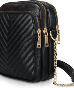 U.S. CROWN vegan PU Crossbody Bag for Women Designer Handbag Quilted 3 partition pockets Casual Small Crossbody Purse Large Space