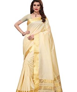 Yashika Women's Cotton Saree With Blouse (SDPL-KERALA COTTON_white_Free Size_Off White)